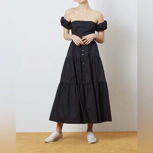 STAUD Elio Dress Black Cold Shoulder Tiered Size Small